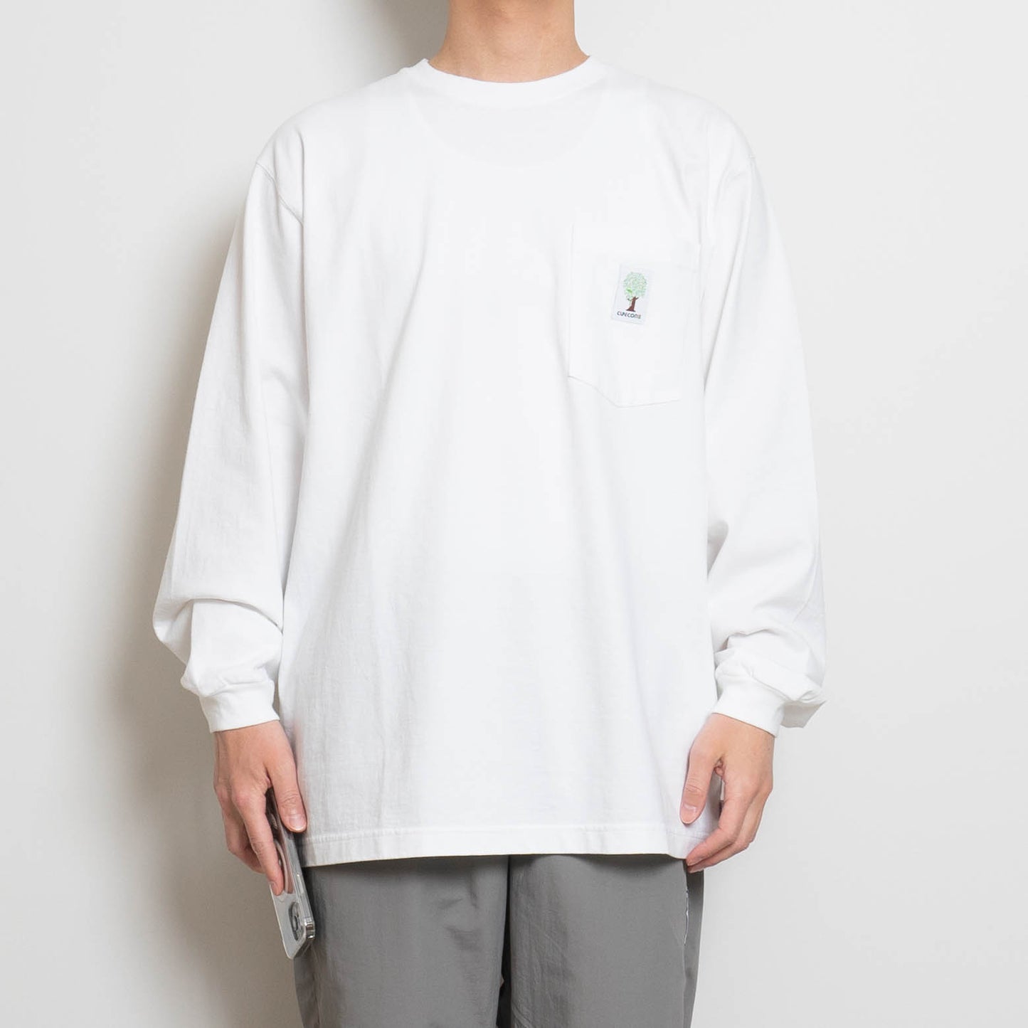 Mid Weight Pocket LS - White