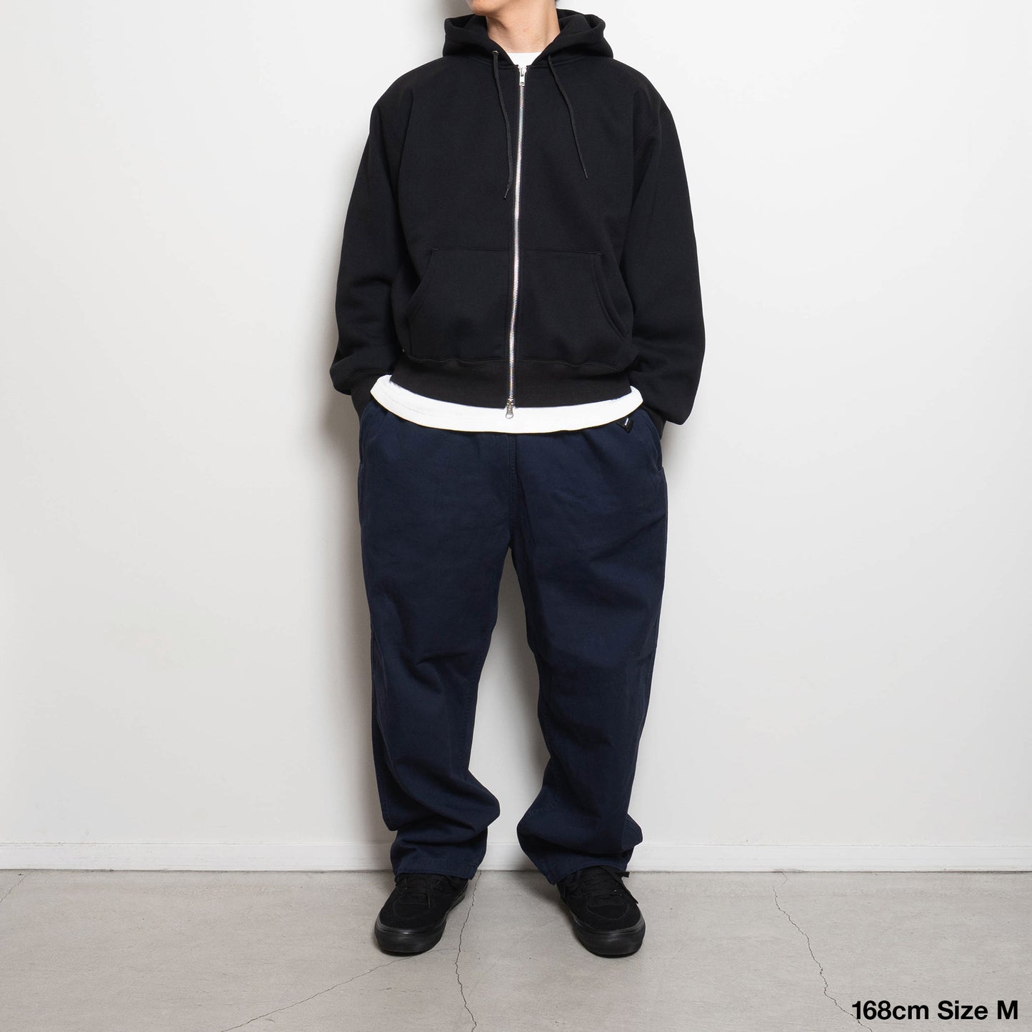 Bonded Fleece Zip Up Hoodie - Black