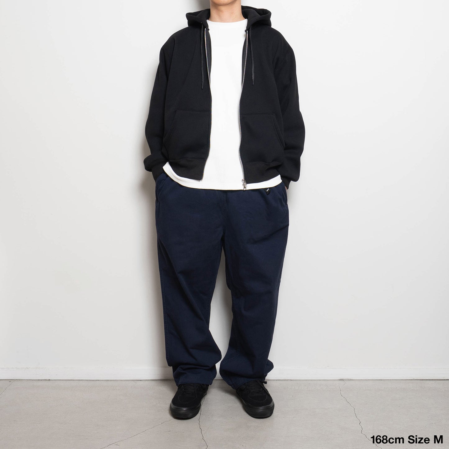 Bonded Fleece Zip Up Hoodie - Black